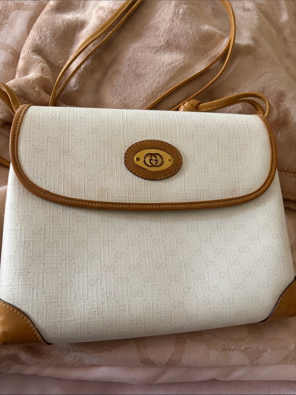 Classic Cream Crossbody Bag with Tan Trim